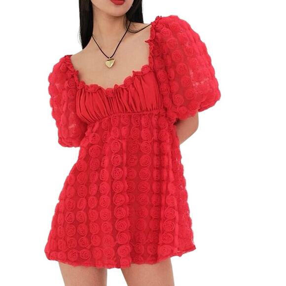 For Love & Lemons Hannah Mini Dress Red Floral Lace Size M NWT - Picture 1 of 8